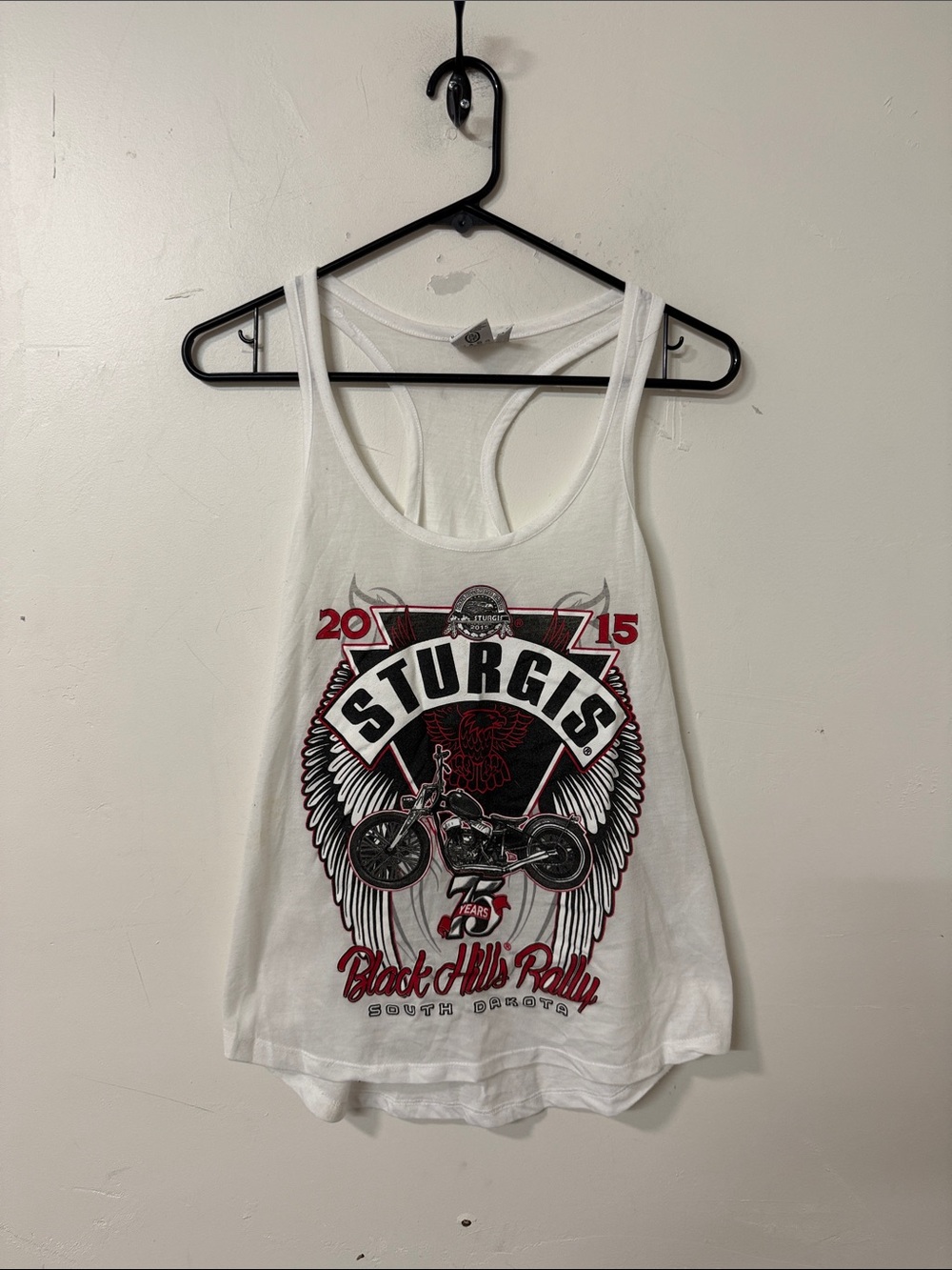Exist White Sturgis Graphic Racerback Tank with Red & Black Print 2015